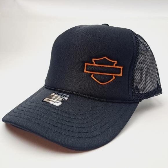 Harley Davidson Bar & Shield Foam Trucker Mesh Snapback Cap Hat Black HD Biker - Picture 2 of 4